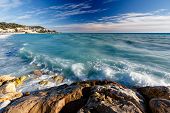 stock photo of france  - Azure Sea and Beuatiful Beach in Nice French Riviera France - JPG 