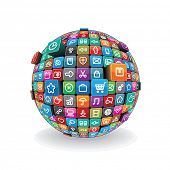 stock photo of globe  - Globe made from a Different Social Media - JPG 