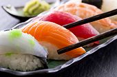 image of food  - sushi with chopsticks - JPG 