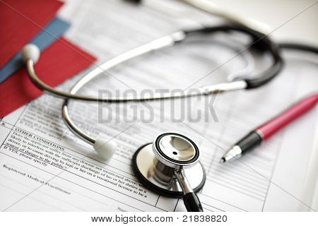 Picture or Photo of Medical records and stethoscope
