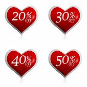 stock photo of percentage  - different percentages off rebate in 3d red hearts buttons valentines day sale seasonal business concept - JPG 