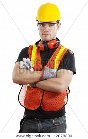 Picture or Photo of Stock image of male construction worker isolated on white background