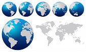 foto of business concept  - World blue globe6 different continets and world map - JPG 