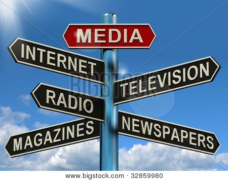 Picture or Photo of Media Signpost Shows Internet Television Newspapers Magazines And Radio