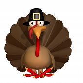 stock photo of toon  - Toon Thanksgiving Turkey Sitting wearing a Pilgrim hat - JPG 