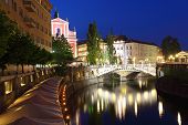 pic of bridge  - Ljubljana at night with the Triple Bridge Slovenia - JPG 