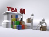 pic of team  - A team of 3D figures building the word TEAM onto a pedestal whilst using building blocks to reach - JPG 