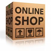 stock photo of internet  - webshop online internet shopping icon cardboard box package web shop order package shipping - JPG 