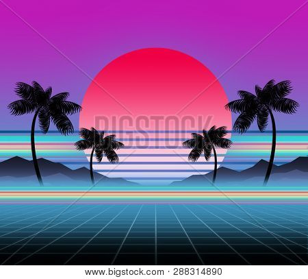 Poster: Glowing neon synthwave and retrowave