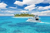 stock photo of boat  - Sail boat in caribbean blue - JPG 