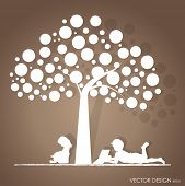 picture of illustration  - Vector background with children read a book under tree - JPG 