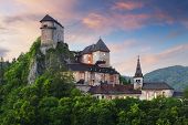 stock photo of sunset  - Beautiful Slovakia castle at sunset  - JPG 