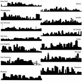 pic of silhouette  - Detailed vector silhouettes of USA biggest cities - JPG 
