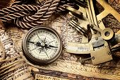 foto of cord  - old map and cooper compass with cord - JPG 