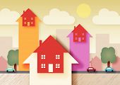 pic of symbols  - A urban area with arrow heads symbolizing rising property tax or mortgage rates - JPG 