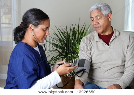 Picture or Photo of Home health care worker and an elderly couple