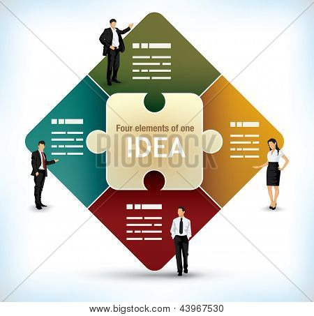 Picture or Photo of Business presentation template with a center puzzle piece and four additional fields on the sides