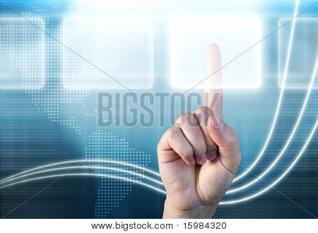 Picture or Photo of Hand choosing one of the options / technology touch concept