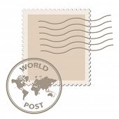 picture of map  - vector blank post stamp with world map postmark - JPG 