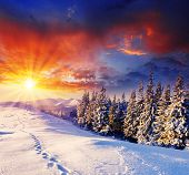 image of landscape  - majestic sunset in the winter mountains landscape - JPG 