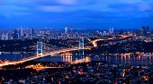 stock photo of bridge  - Sunrise Golden Gate Bridge And The Lights Istanbul - JPG 