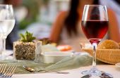 pic of restaurant  - The served table with red wine at restaurant  - JPG 