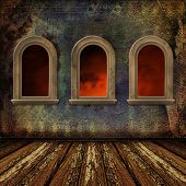 stock photo of interior  - Old room grunge interior with windows in style baroque - JPG 