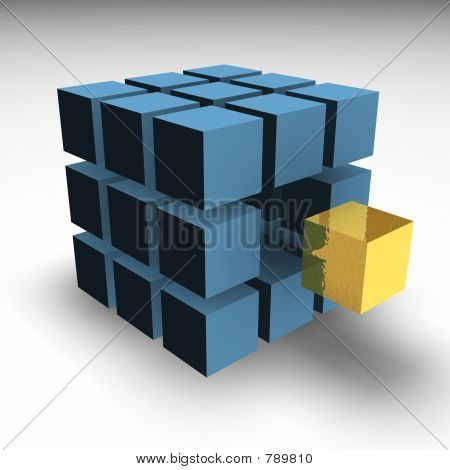 Picture or Photo of Golden block coming out of many blue blacks
